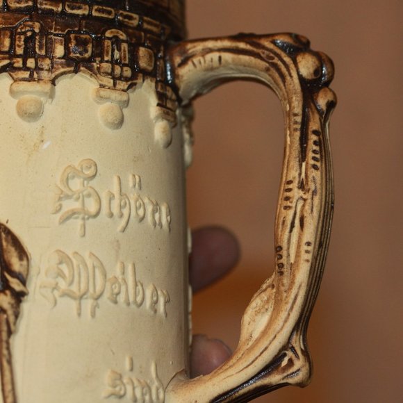 vintage German beer stein Mug porcelain ceramic Scenic Raised Detail - Picture 5 of 6